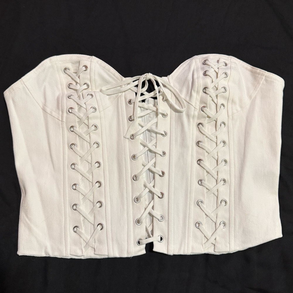 NWT Dolls Kill x Generation Kiss Saskia Triple Lace Up Denim Corset Top Size XXL